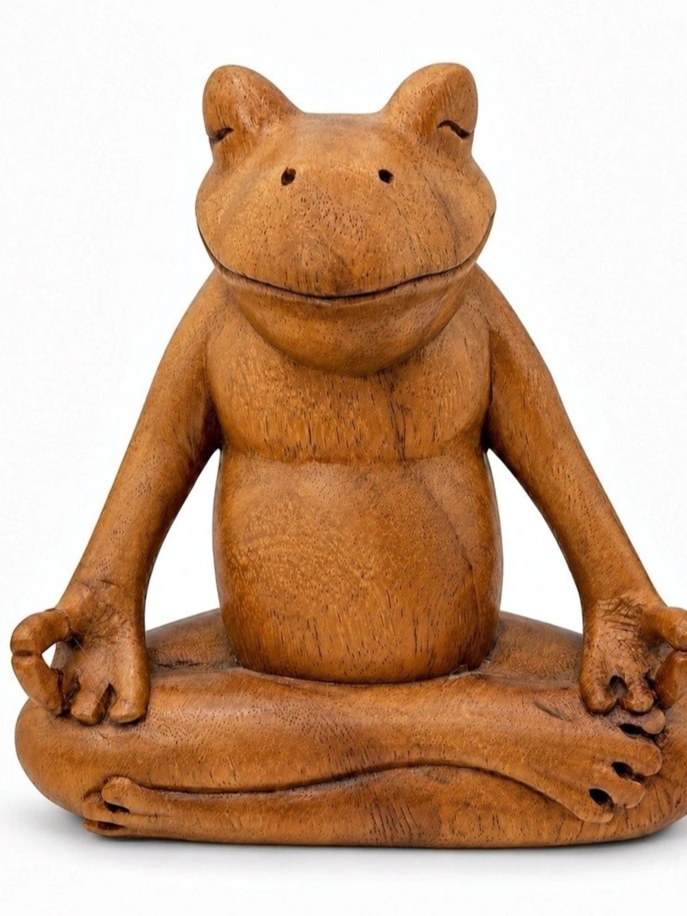 Nengah Sudarsana Signed Wood Yoga Frog Figurine Meditating Sculpture 6”